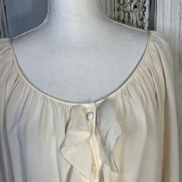 Karen Kane 100% Silk Elegant Cream Ruffle Long Sleeve Blouse - Picture 4 of 9